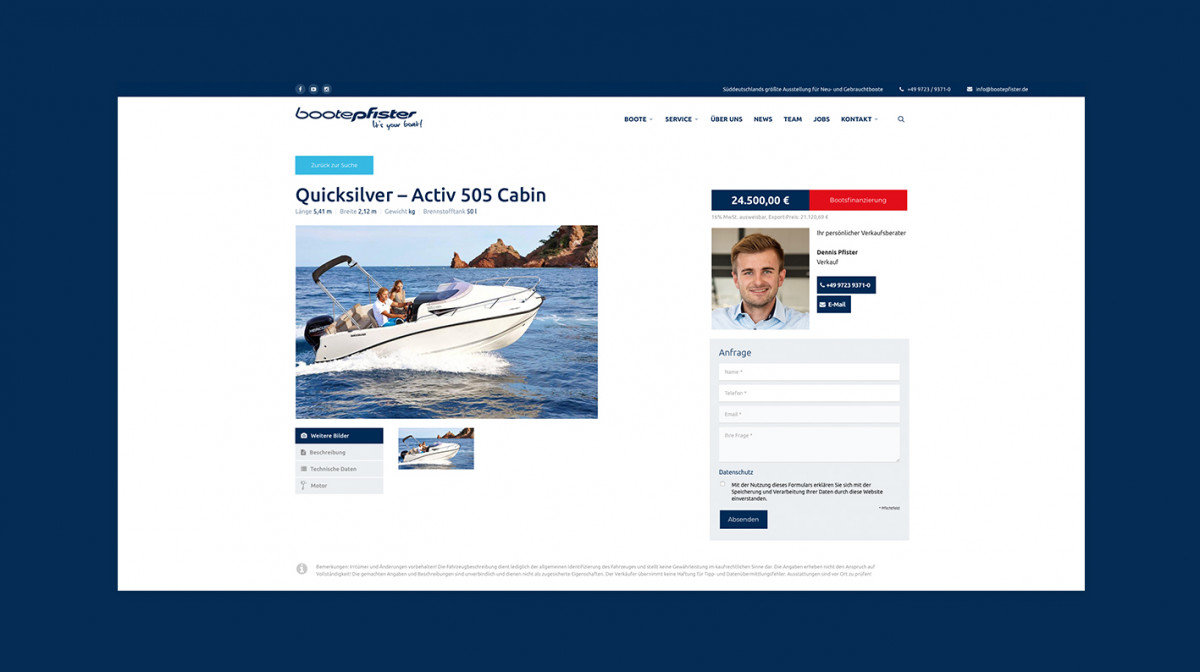 Webdesign für Boote Pfister Schwebheim/Schweinfurt